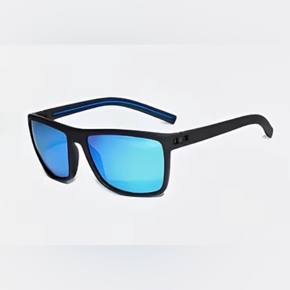 Men's Stylish Black Sunglasses with Blue Mirror Tint on Lenses
